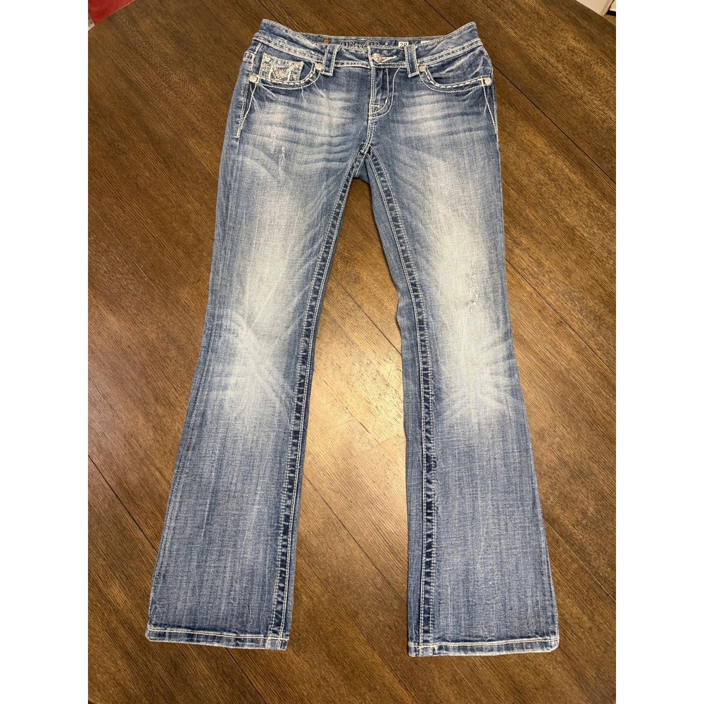 Miss Me JE8017BR Bootcut Jeans Embellished Sequin Rhinestone Blue Denim Size 28 - Picture 2 of 10